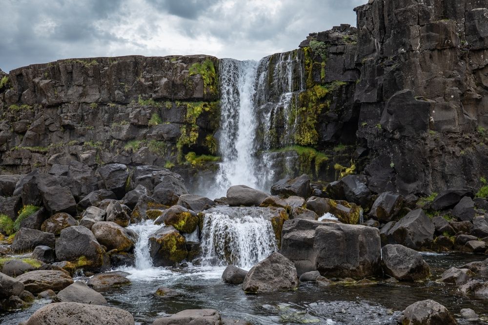 The waterfall Oxararfoss in Iceland
