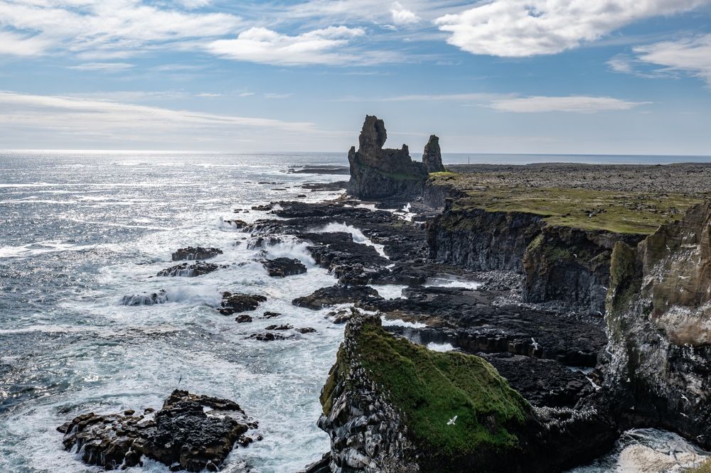 Londrangar Basalt Cliffs in atlantic ocean in Iceland