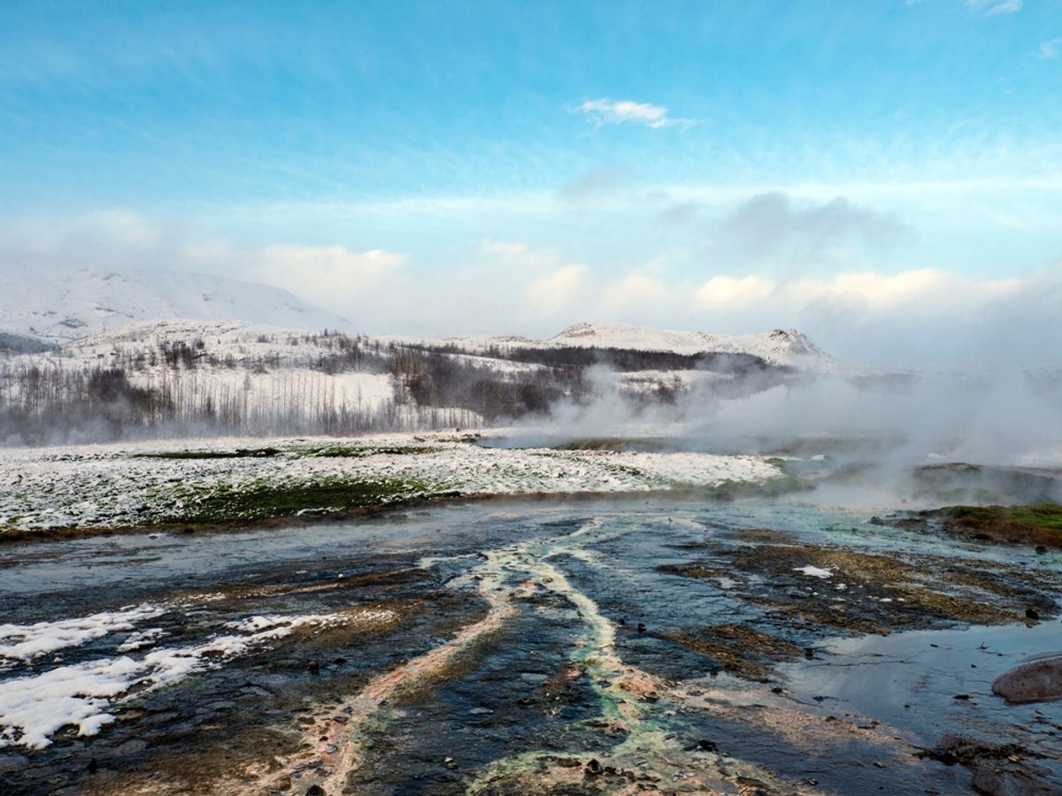 Geysir erupting in the Golden Circle, Iceland.