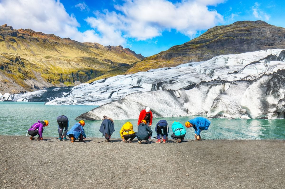Breathtaking view on Solheimajokull glacier in Katla Geopark on Icelandic Atlantic South Coast