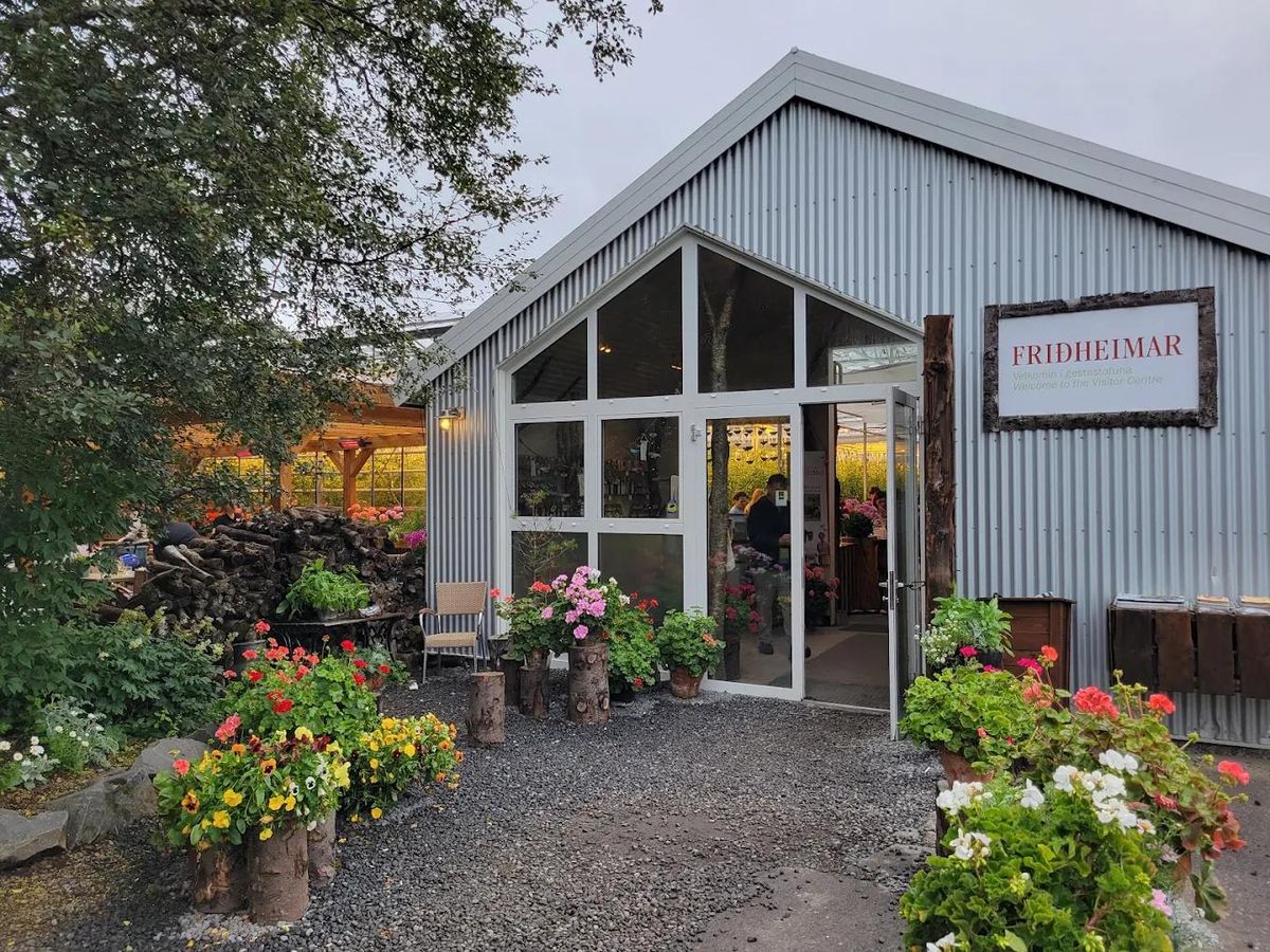 The entrance to the Friðheimar greenhouse restaurant