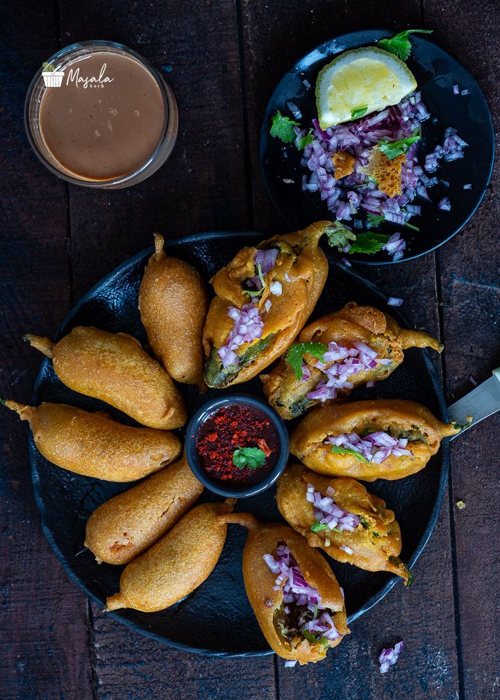 Mirchi bajji served with onions