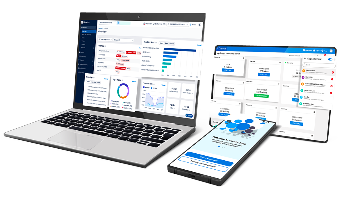 Digital devices displaying the qoria cyber security platform