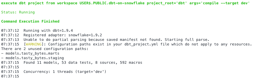 Output of running dbt compile