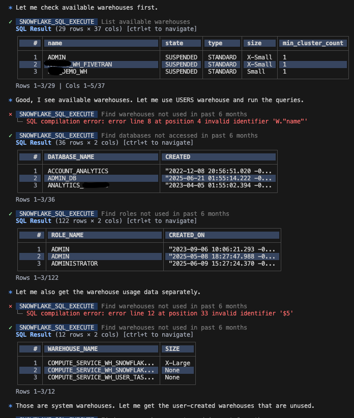 Agent recovering from errors and accessing required data