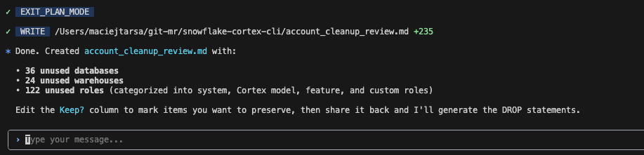 Message confirming a plan has been saved