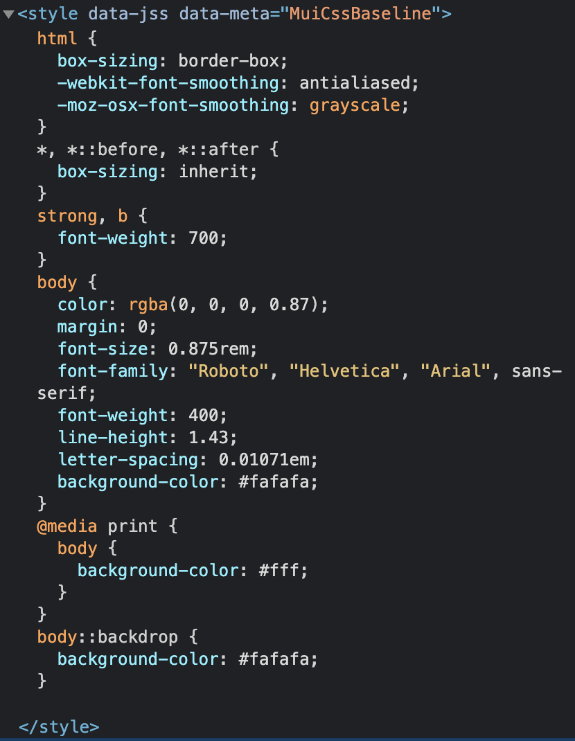 CSS Baseline style tag