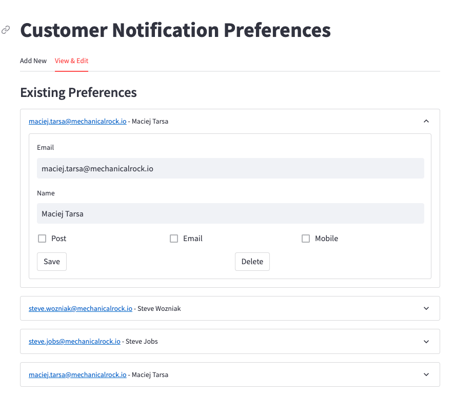 Initial Streamlit app - viewing users