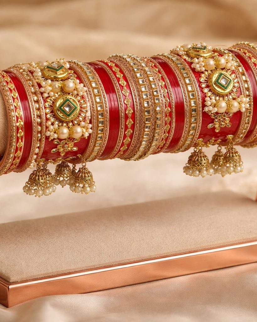 Red & golden bangle set - View 1