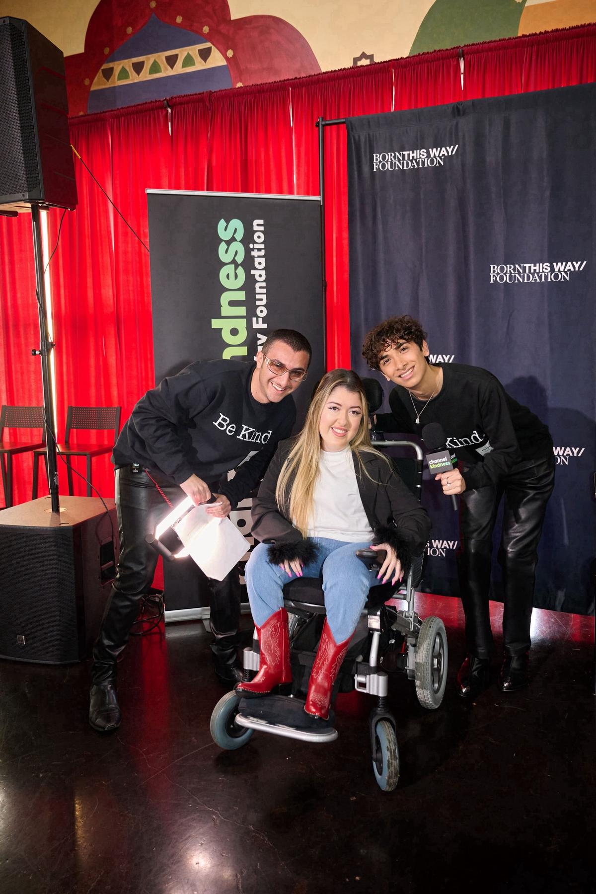 Joseph Arujo and two others at a Born This Way Foundation and Channel Kindness event