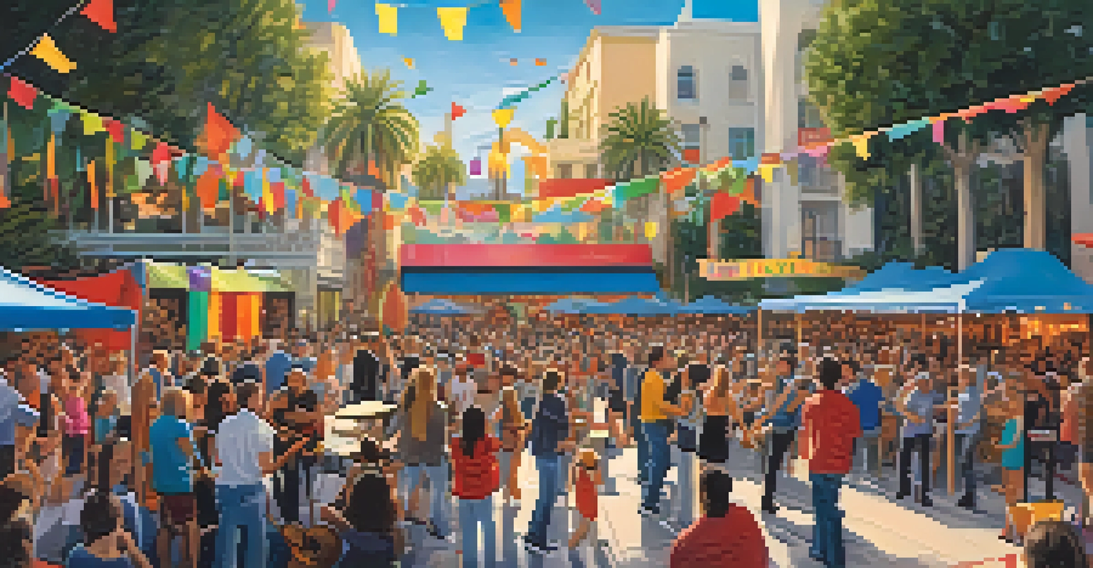 A local band performing at Santa Monica's Art Walk, with an enthusiastic audience dancing and enjoying the festive atmosphere.