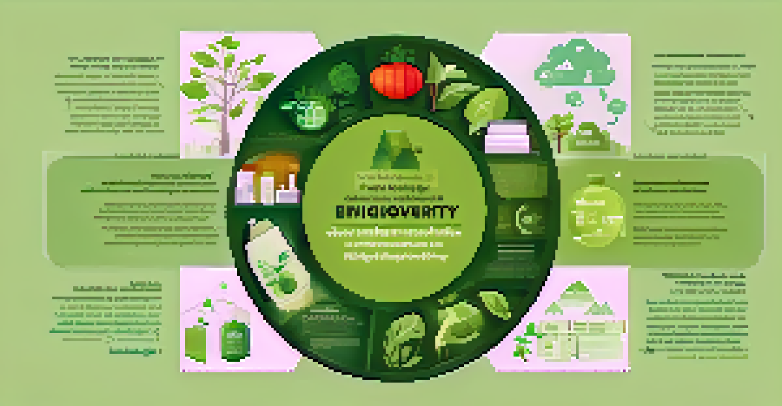 Infographic illustration showcasing the environmental benefits of eco-friendly packaging, with icons and text in a circular layout.