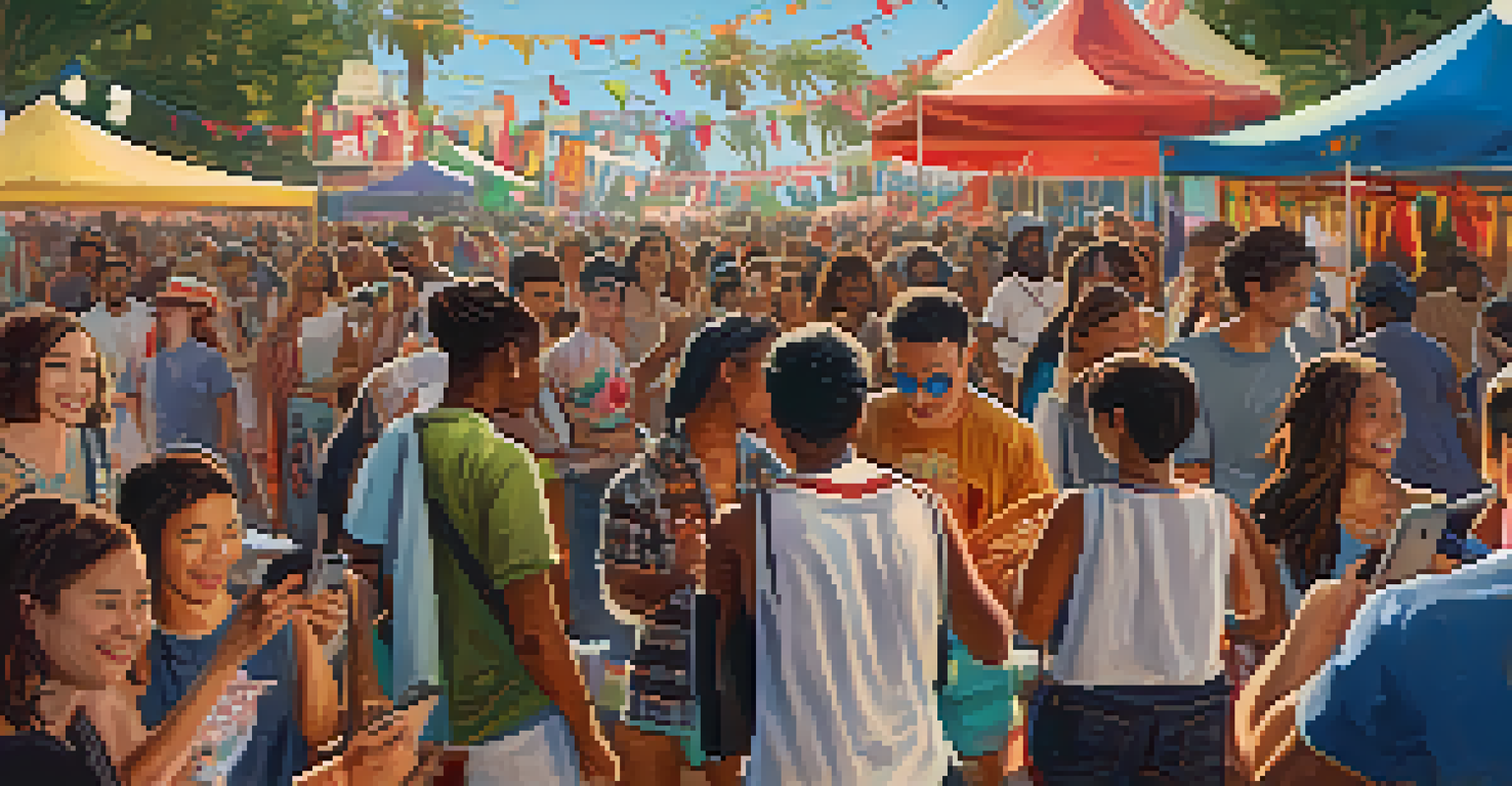 A multicultural music festival in Santa Monica with diverse musicians on stage and an engaged audience enjoying the performances.