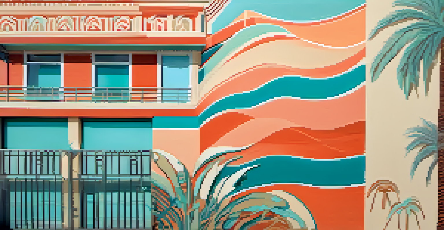 A close-up view of a beautifully detailed mural in Santa Monica, showcasing patterns and textures inspired by the local culture and landscape.