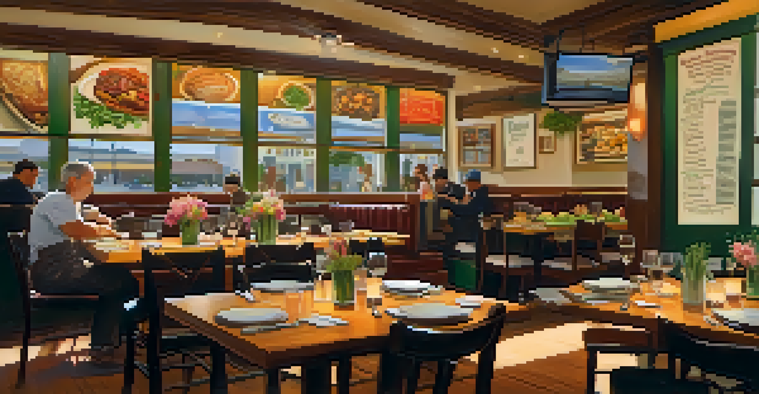 A warm and inviting local restaurant in Santa Monica with diners enjoying organic meals and a chef in the background.