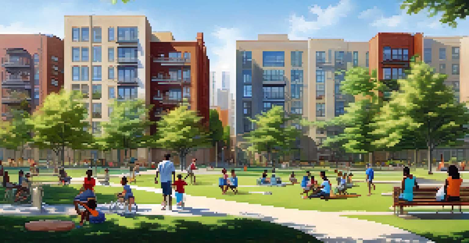 A split view of two neighborhoods illustrating health equity, one side with a vibrant park and the other with limited resources.