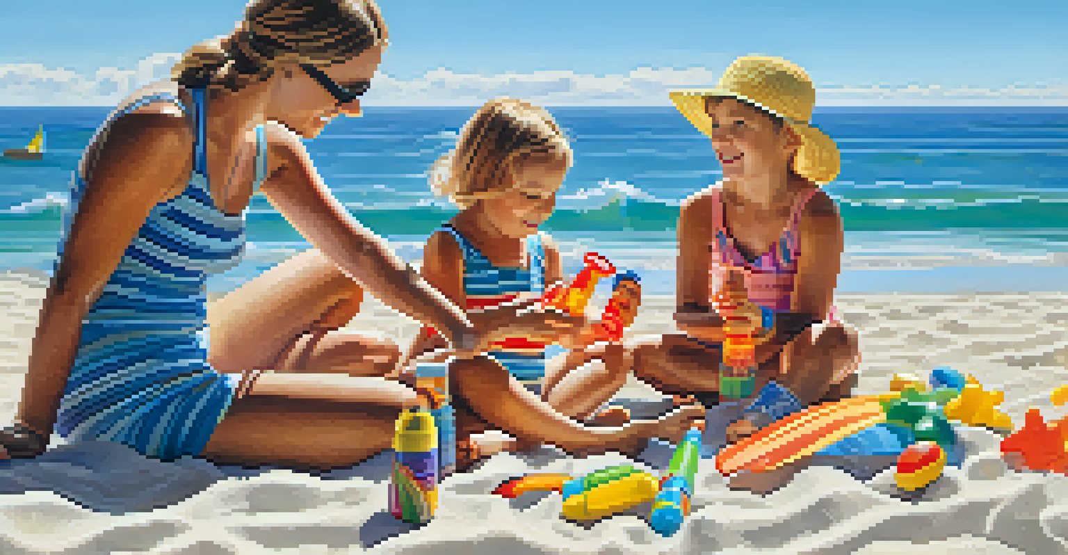 Children applying sunscreen at the beach, emphasizing the importance of sun safety.