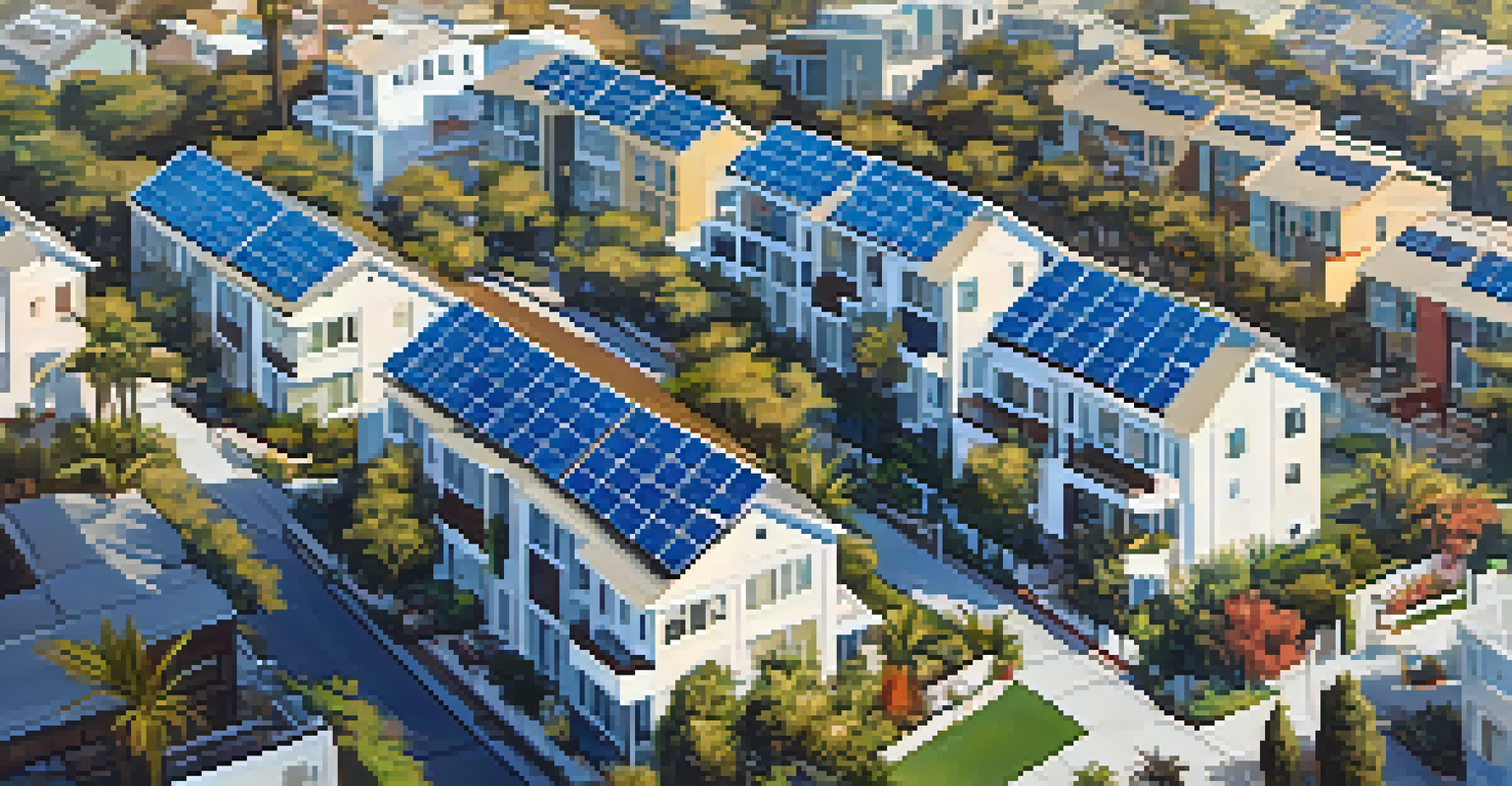 Aerial view of Santa Monica with solar panels on rooftops and the ocean in the background.