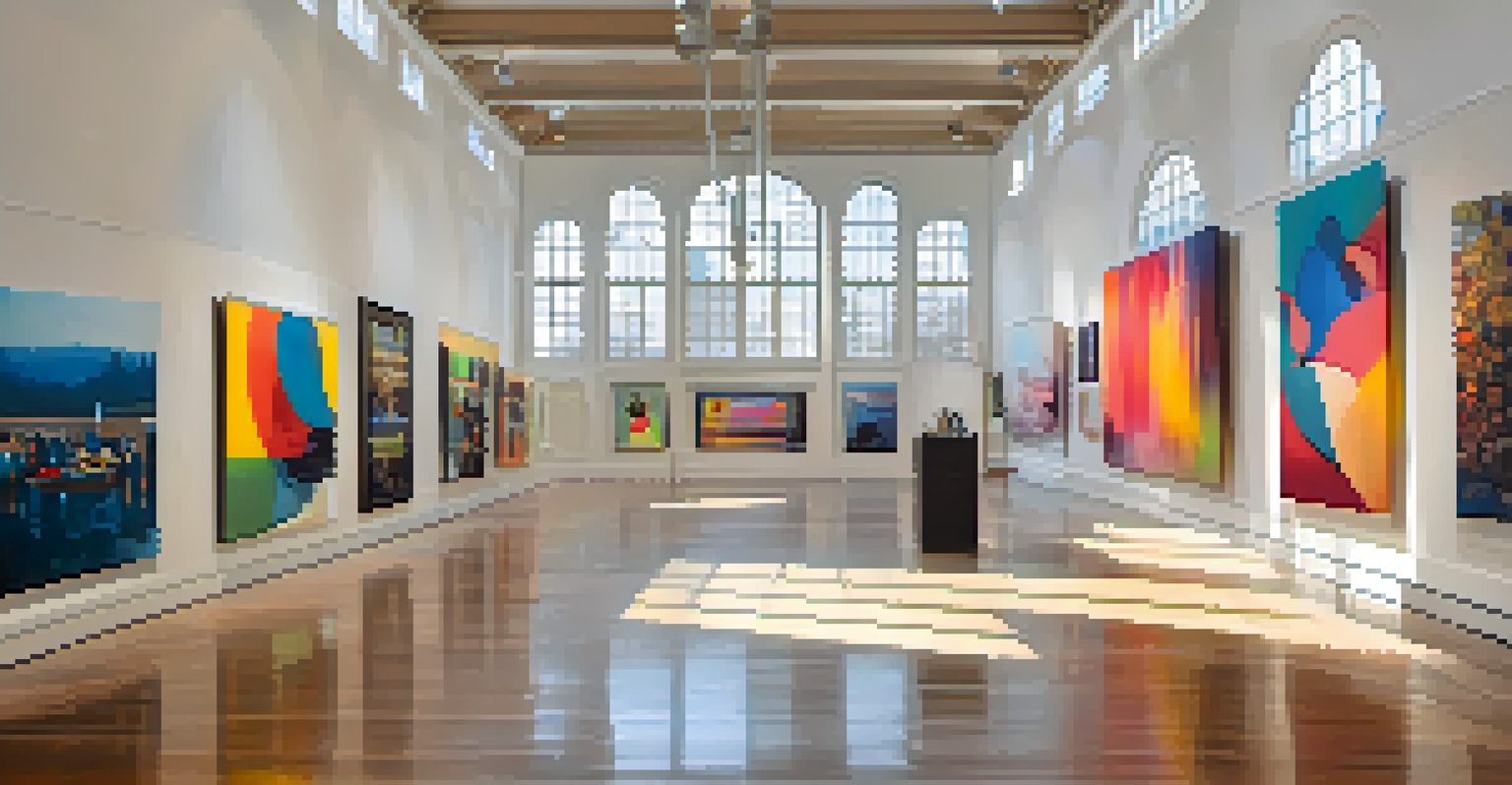 An art exhibit at Bergamot Station displaying contemporary artworks in bright colors and spacious galleries.