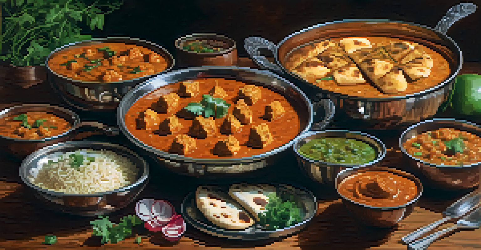 A beautifully arranged table featuring Indian dishes like paneer tikka masala, biryani, and naan breads.