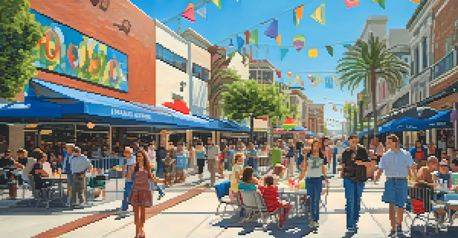 Families walking along the Third Street Promenade, enjoying street performers and outdoor dining.