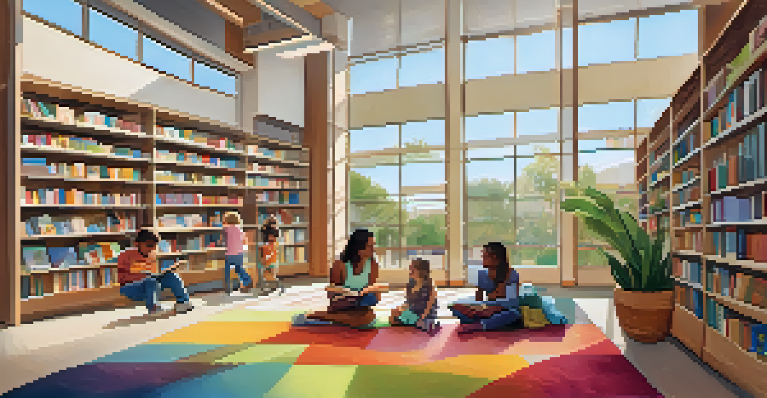 Children enjoying a storytelling session in a bright and colorful library.
