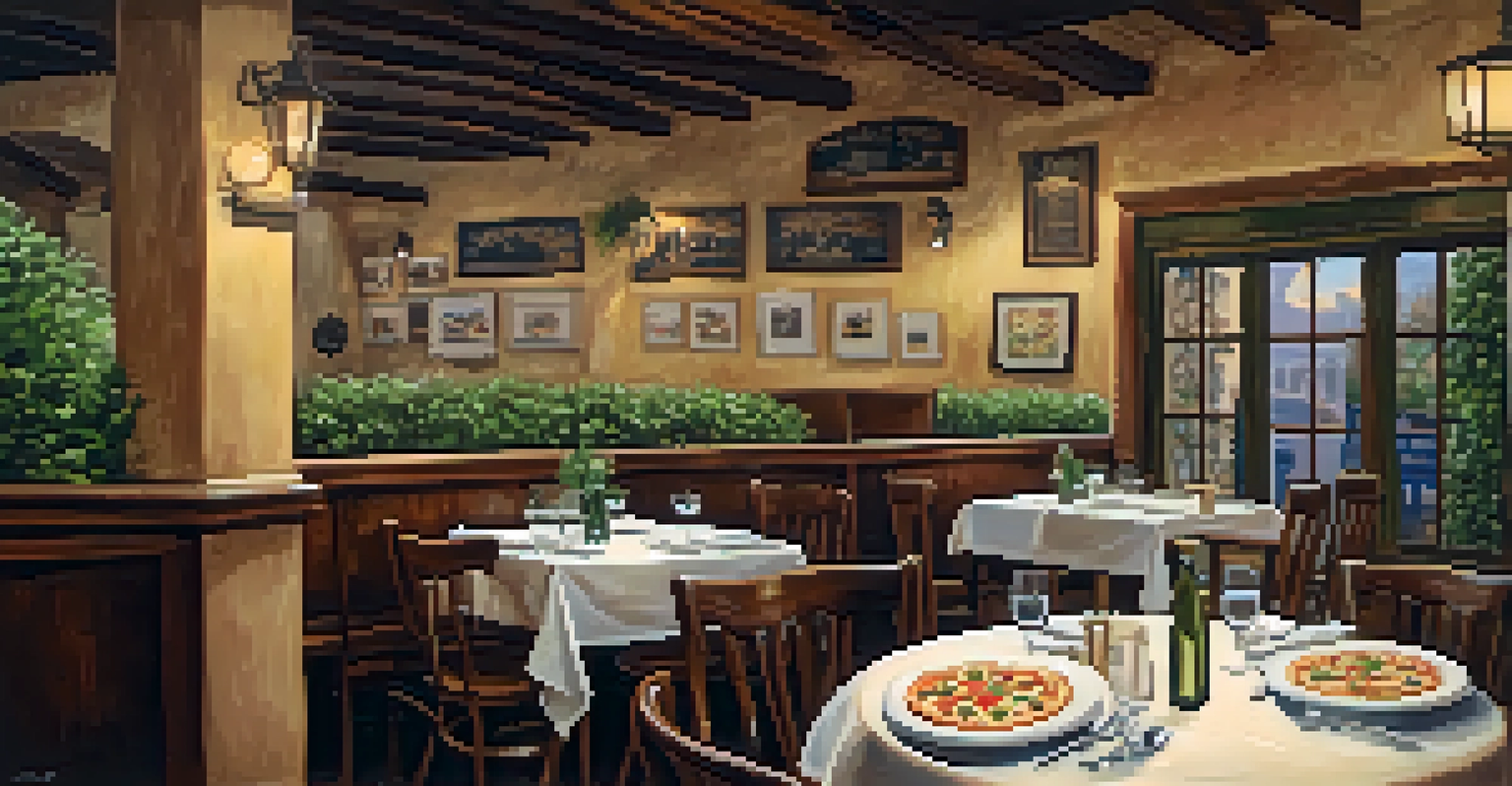 A cozy Italian trattoria setting with pasta and pizza on the table, creating a warm dining atmosphere.