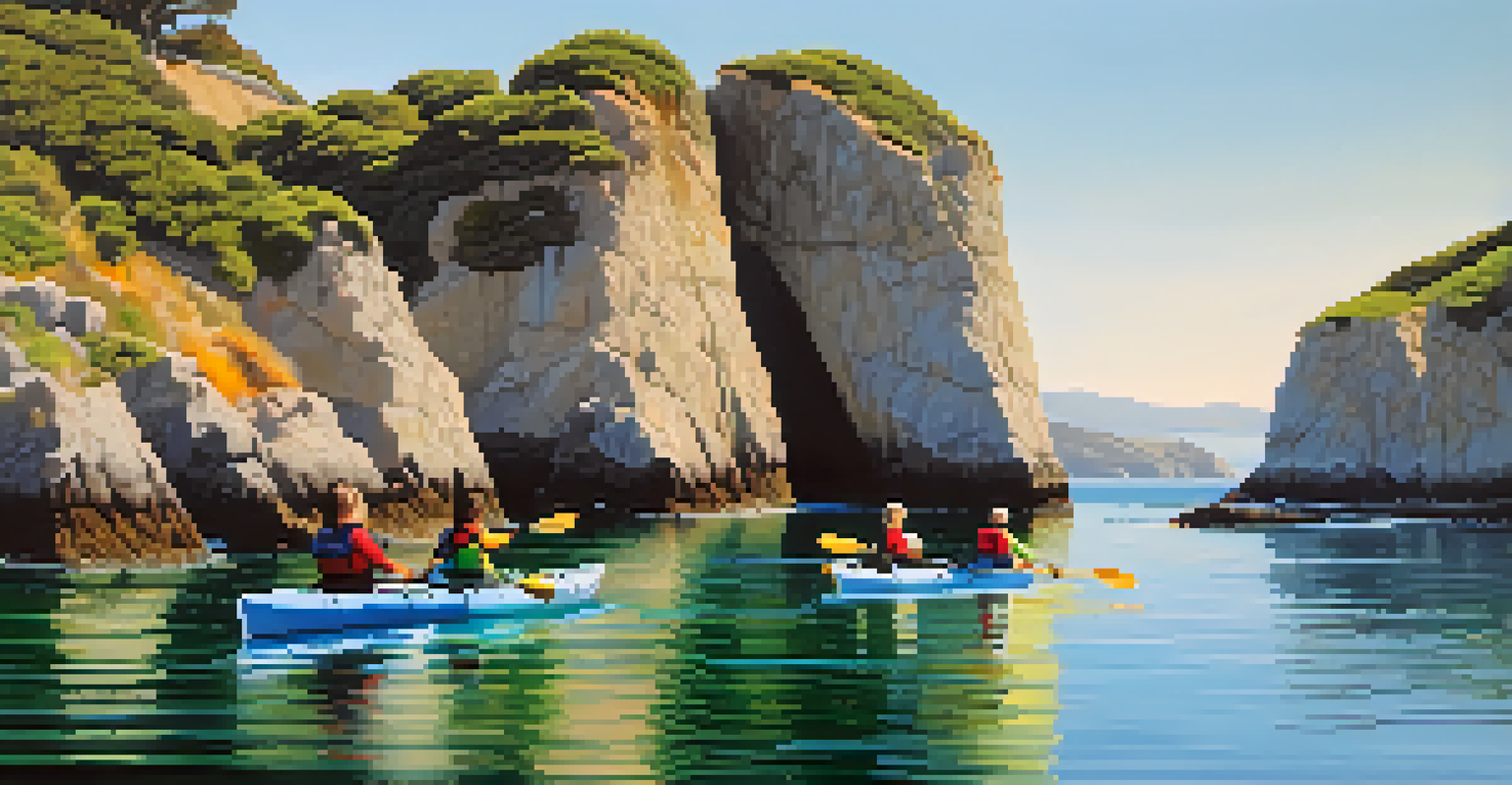 Families kayaking at Channel Islands National Park with beautiful coastlines and sea lions.