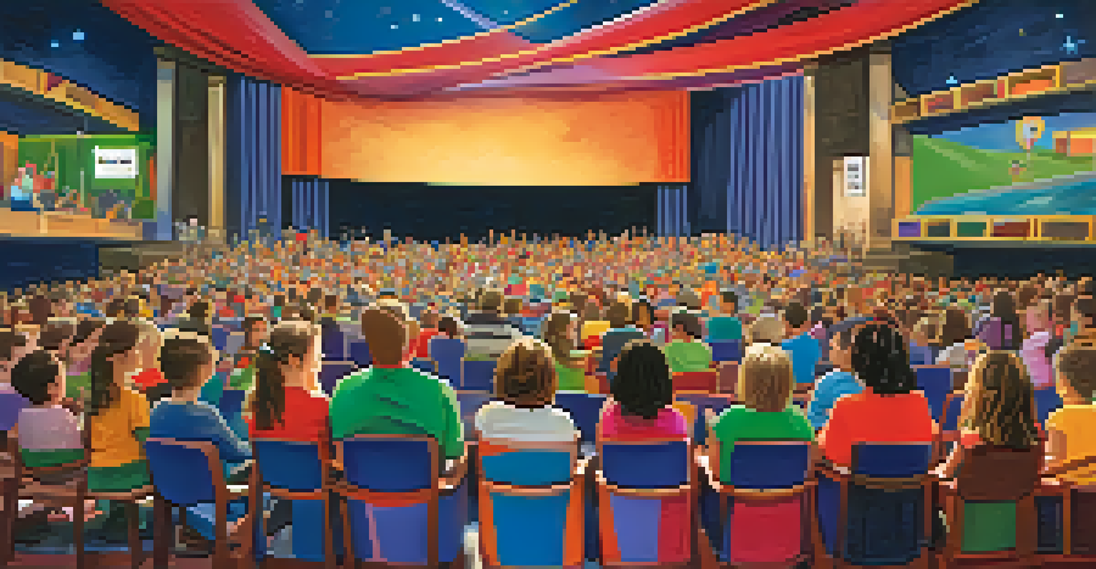 A family engaging in an interactive play at the Santa Monica Civic Auditorium, showcasing a vibrant and fun stage.