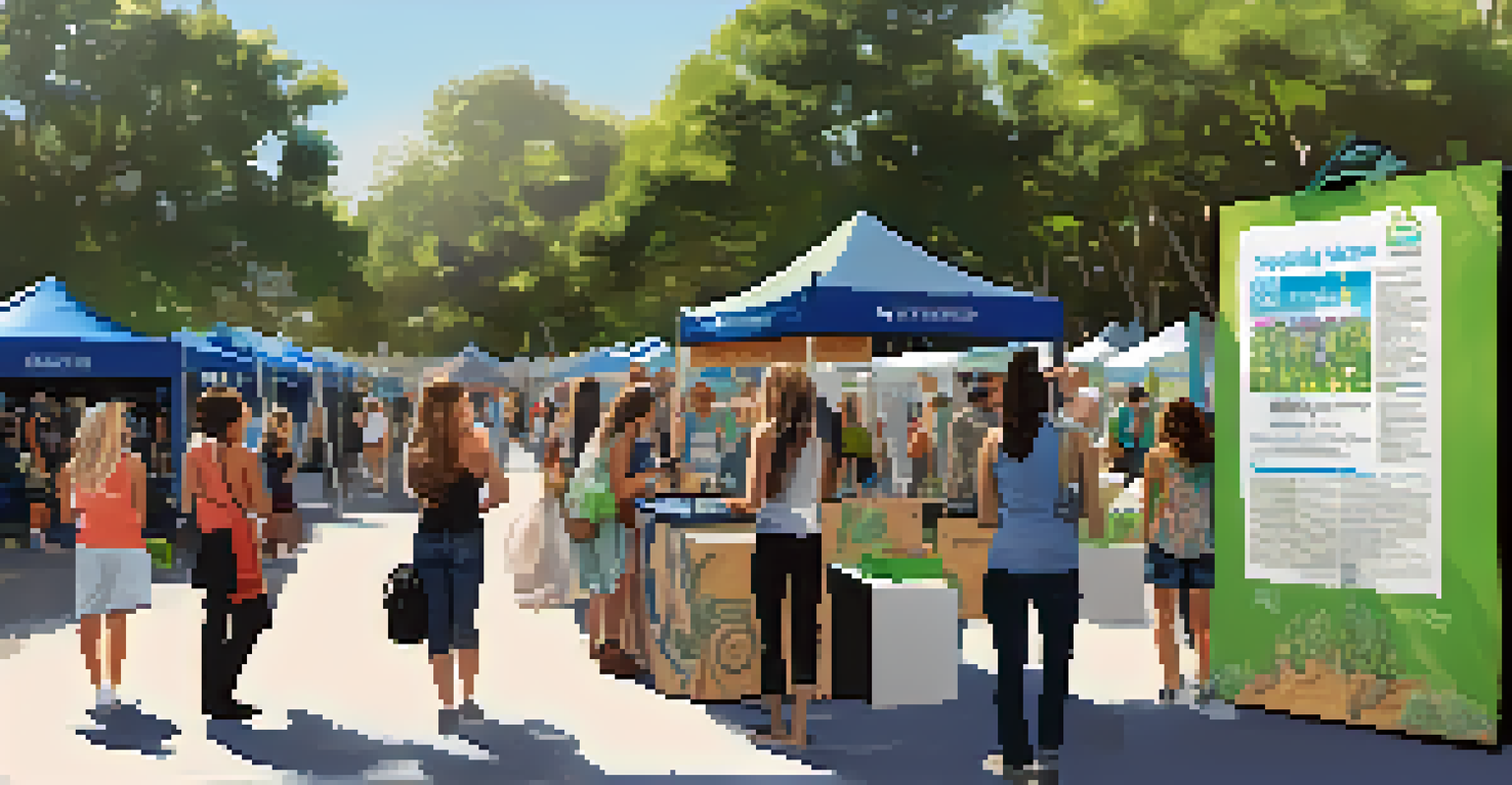 An eco-friendly booth at a music festival with information on recycling and sustainability, engaging festival-goers in environmental initiatives.