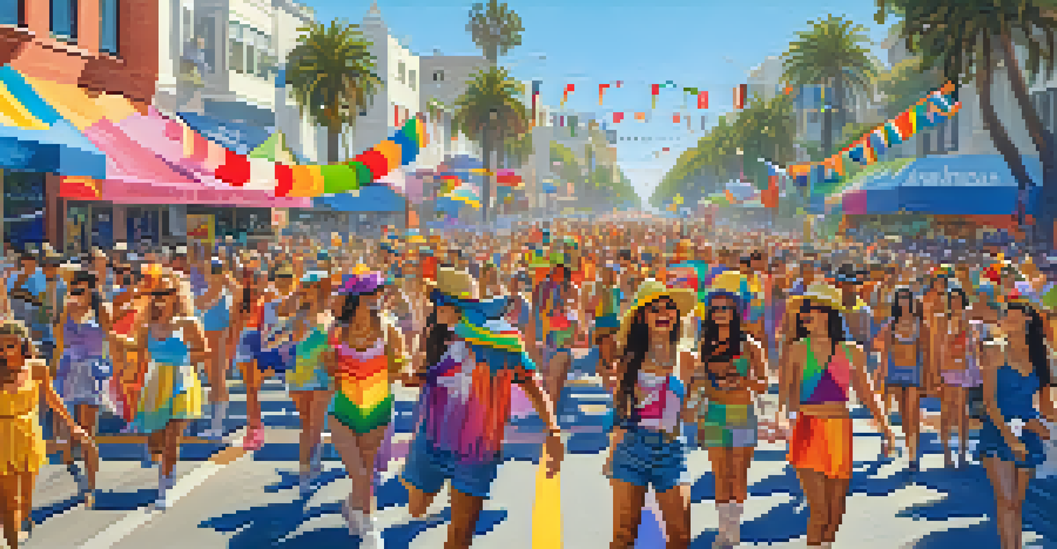A lively pride parade with colorful floats and participants celebrating love and diversity in a festive atmosphere.