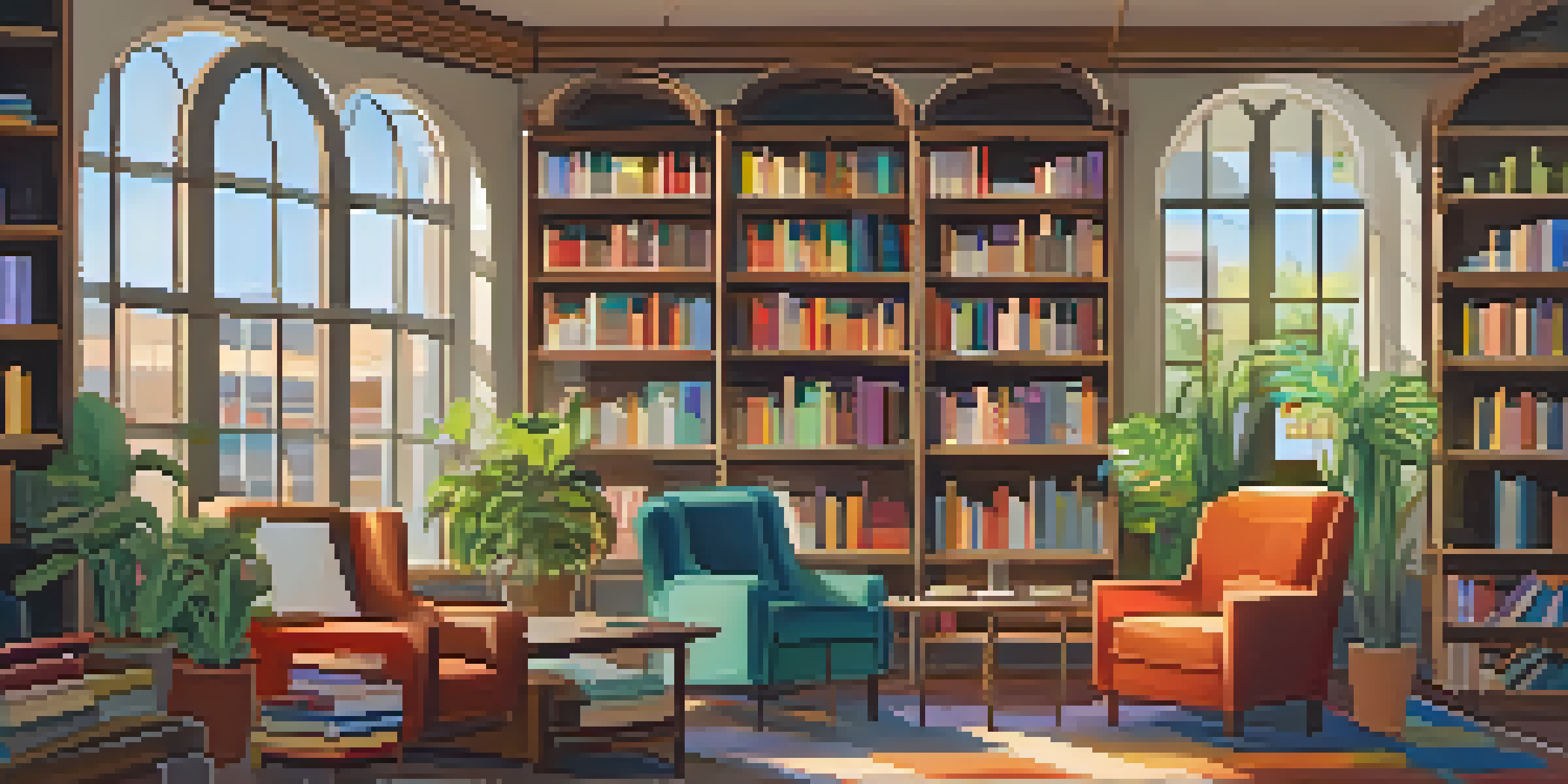 A cozy interior of an independent bookstore with wooden shelves filled with books, a reading nook, and sunlight streaming through the window.