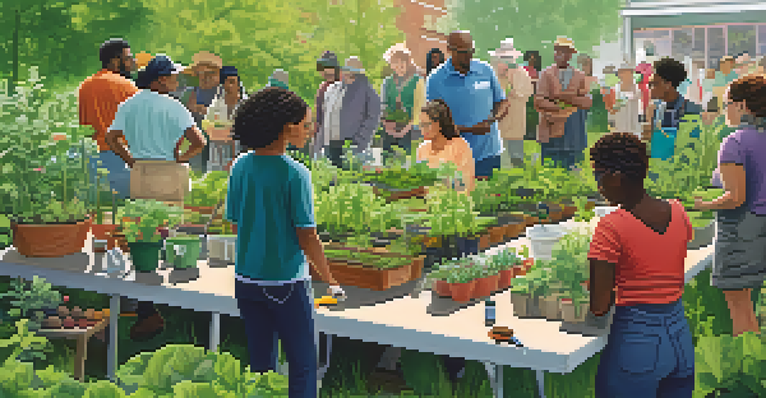 A workshop in a community garden with diverse participants learning about sustainable gardening practices.