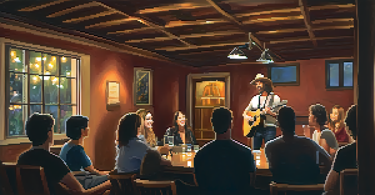 A solo singer-songwriter performing in a cozy venue called The Bungalow in Santa Monica, with warm lighting and an engaged audience.