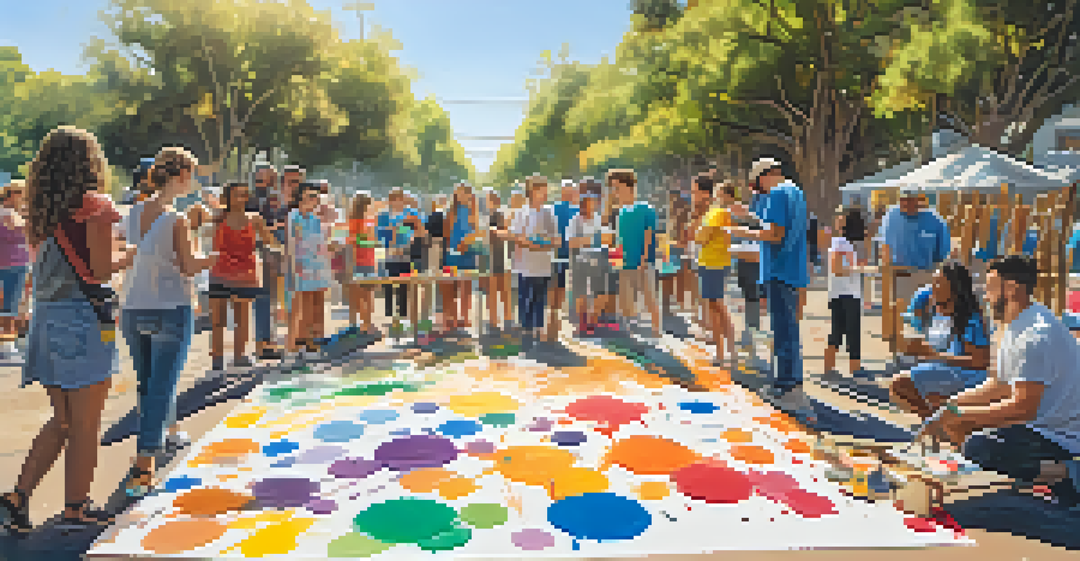 A community workshop where individuals of different ages are collaboratively painting a mural in Santa Monica.