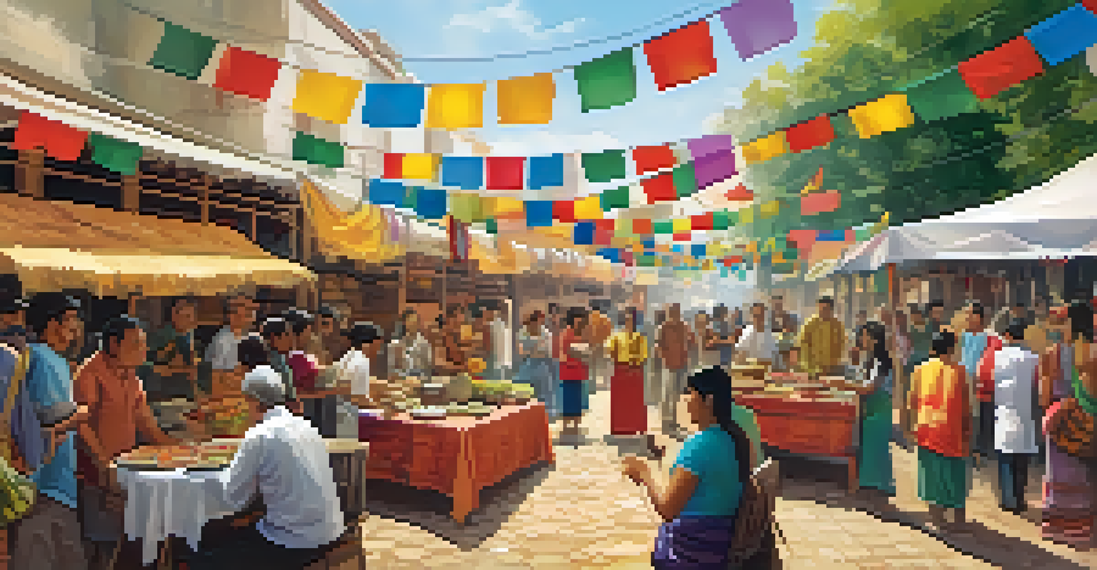 A cultural festival celebrating diversity with people enjoying food, music, and art in a festive atmosphere.