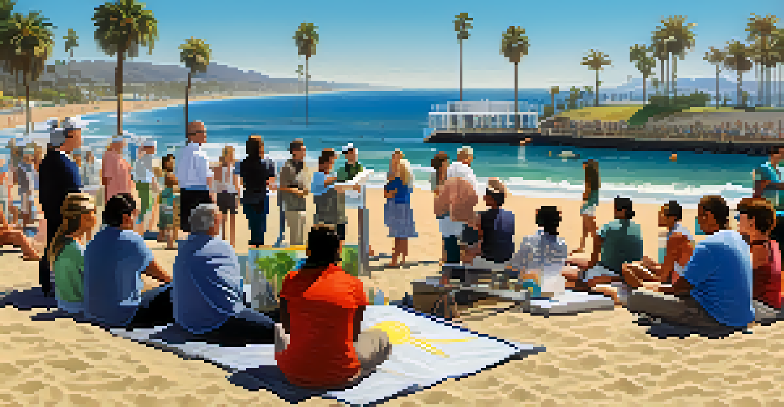 Residents of Santa Monica participating in a workshop on wave energy technology at the beach.