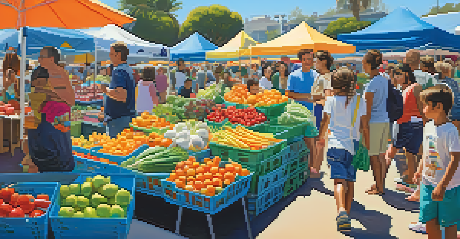Families enjoying activities at Santa Monica Farmers Market, with children participating in educational programs and face painting.