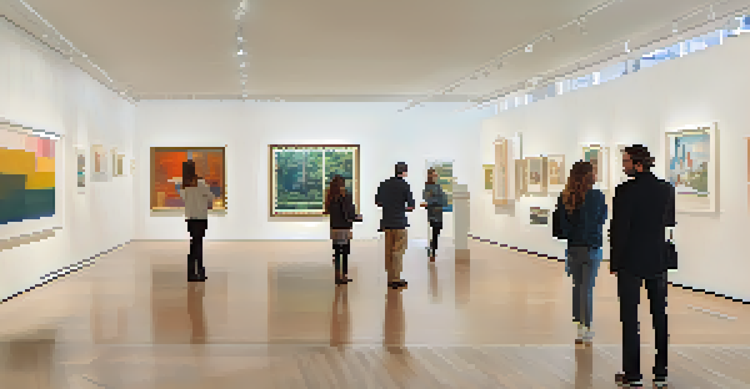 Interior view of the Santa Monica Museum of Art featuring contemporary artworks, visitors engaged with the art, and natural light coming through large windows.