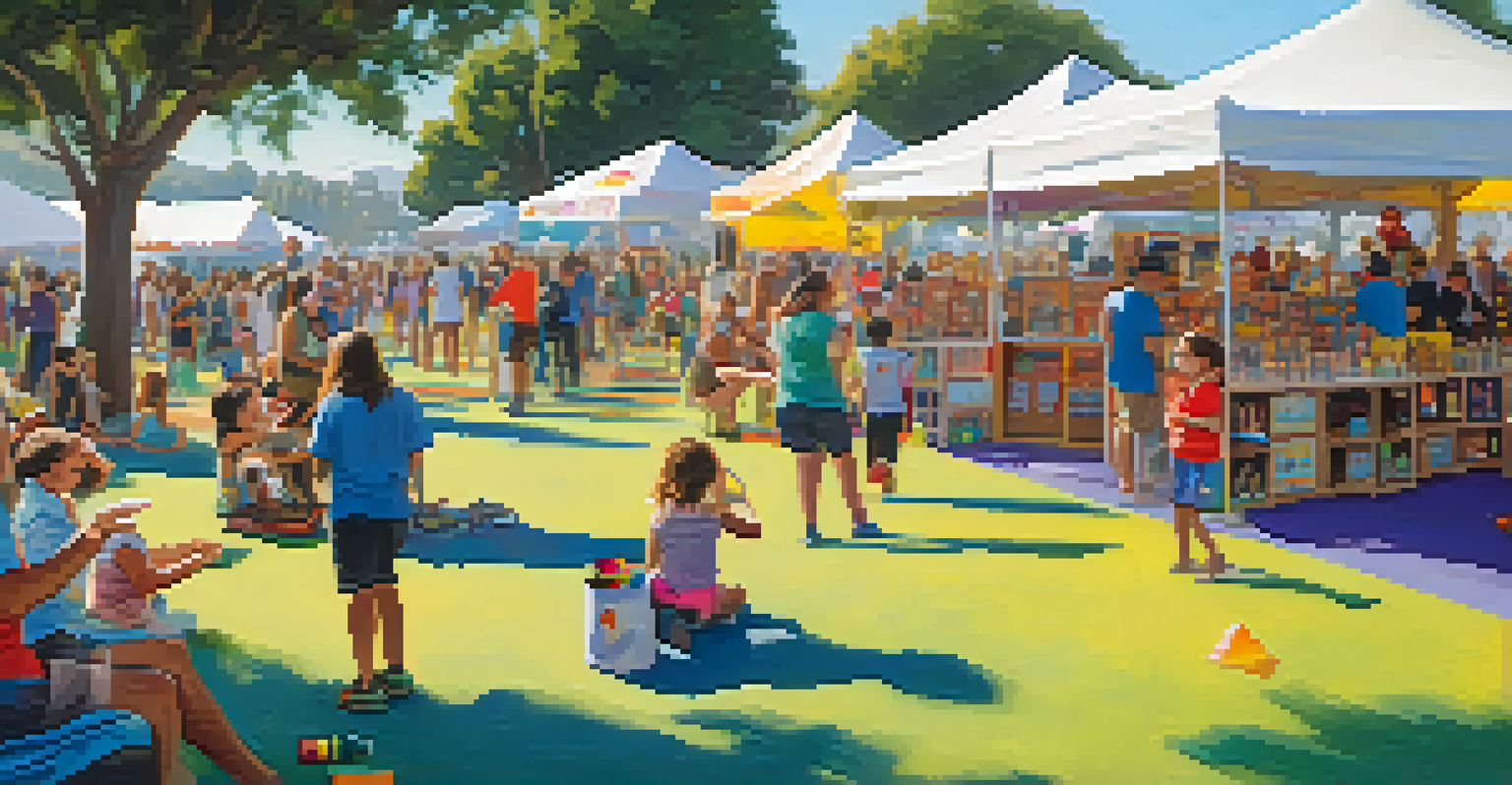 A family-friendly activity area at a music festival, with children enjoying face painting and crafts, and parents relaxing nearby.