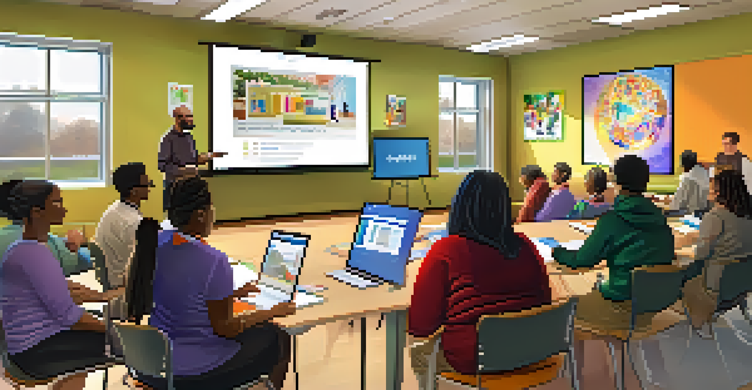 Group of adults participating in a digital literacy workshop in a library meeting room with an instructor.