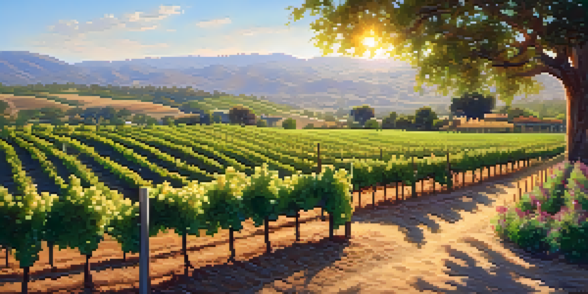 A family-friendly vineyard with families enjoying activities like grape stomping and wine tasting under a sunny sky.