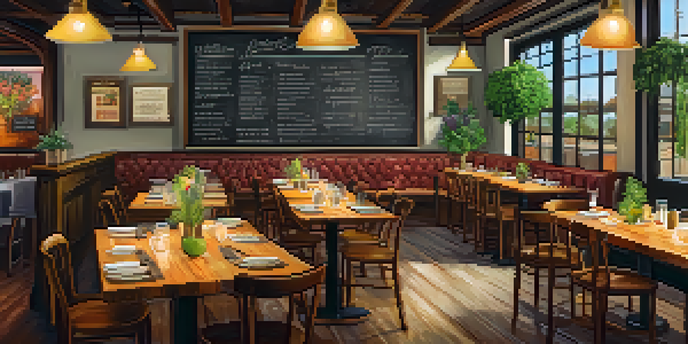 A farm-to-table restaurant with a wooden table filled with seasonal vegetables and organic ingredients under warm lighting.