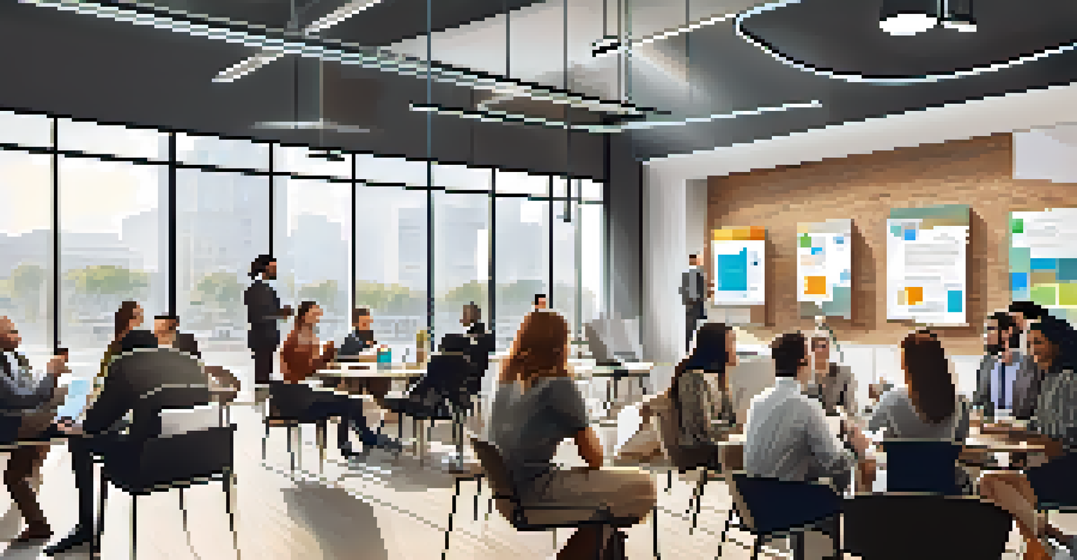 A networking event in a modern coworking space with diverse entrepreneurs discussing ideas and collaborating.