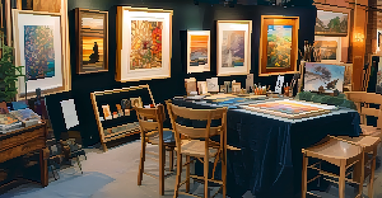 An artist engaging with a visitor at their booth during Santa Monica's Art Walk, surrounded by handmade crafts and vibrant paintings.