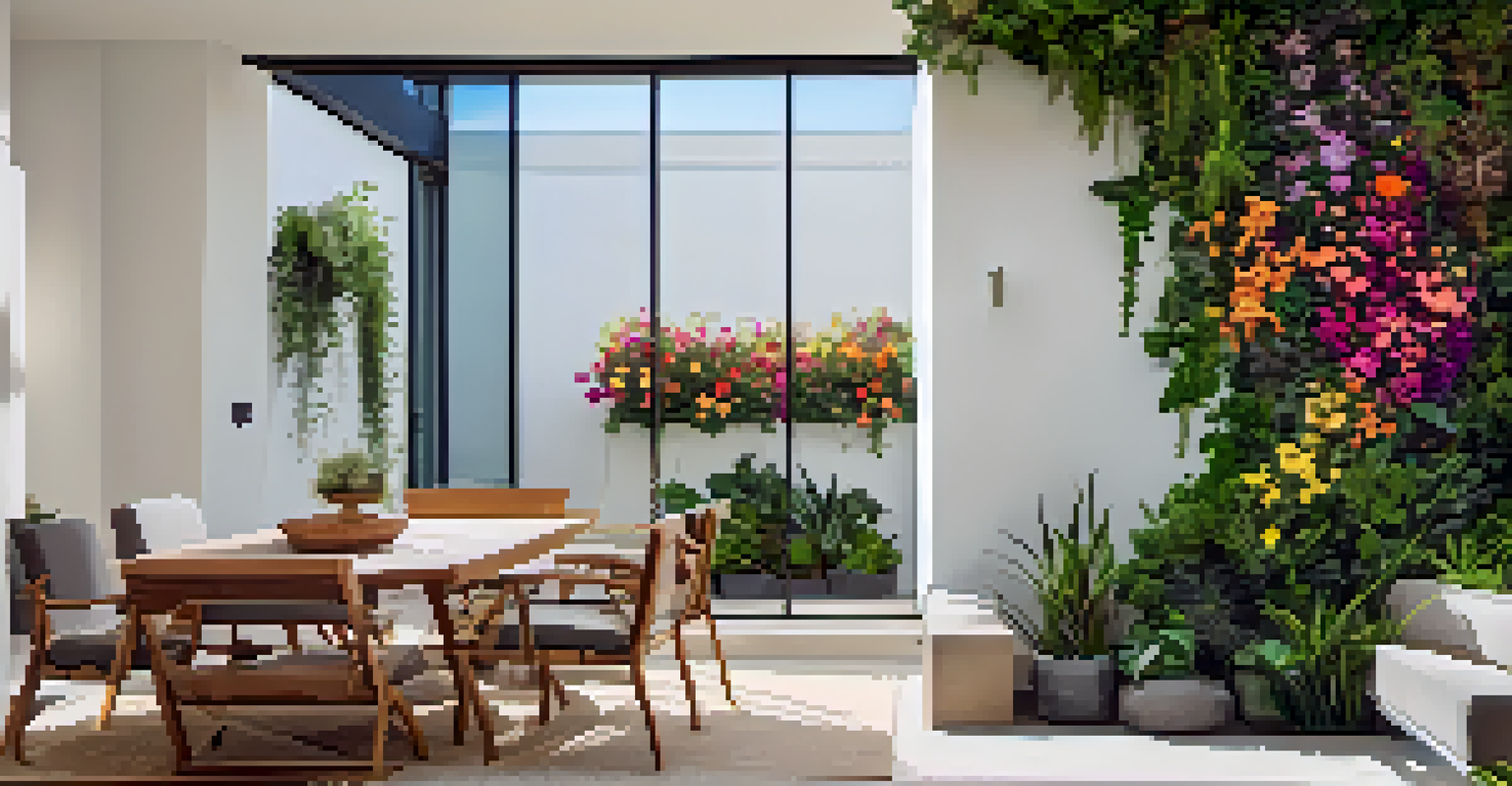 A vibrant vertical garden filled with colorful flowers against a plain wall, enhancing the beauty of a home.