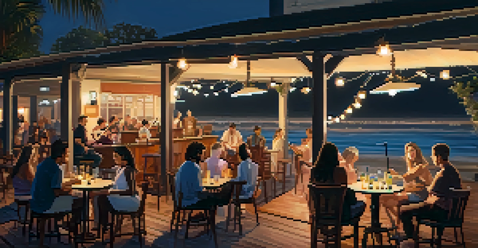 A cozy beachside concert at The Bungalow in Santa Monica, featuring a small band performing under soft lights with beach views.