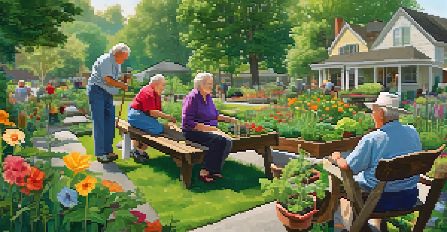 Seniors working together in a community garden, planting vegetables and enjoying each other's company.