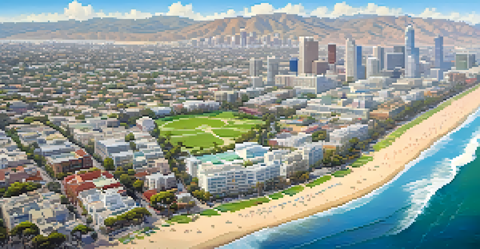 An aerial view of Santa Monica showcasing the blend of urban development, parks, and the ocean.
