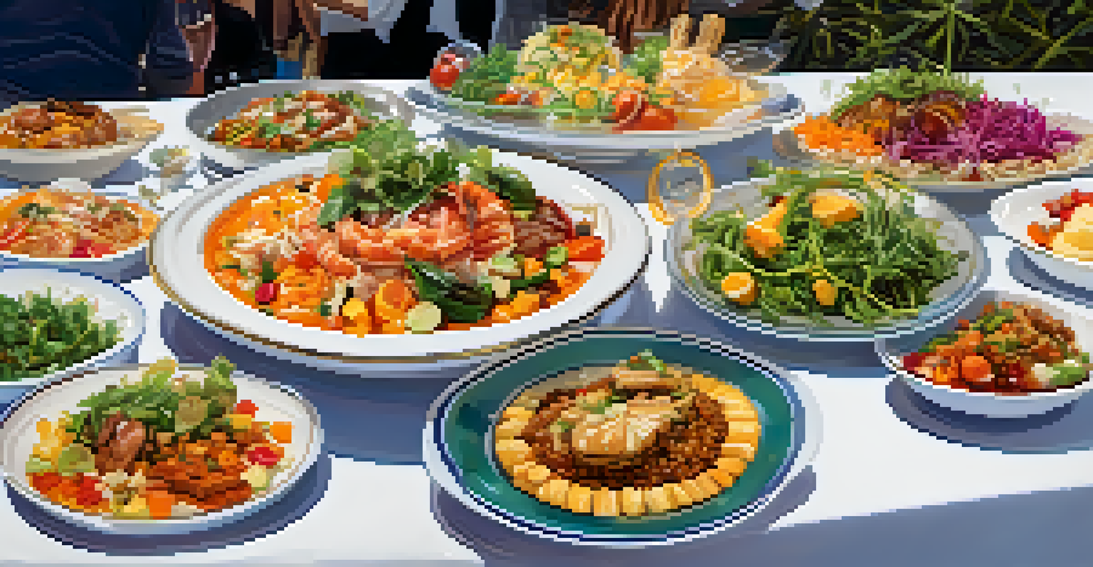 A table filled with diverse dishes from the Taste of Santa Monica event, with guests enjoying the food and atmosphere.
